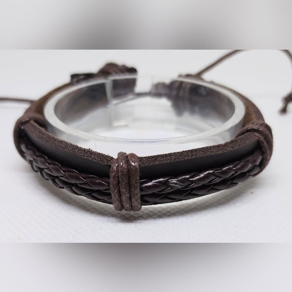 Men's leather bracelet layered brown new e71
